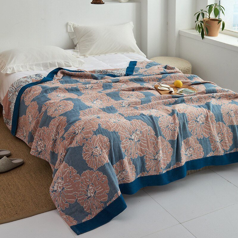 Plaid en coton à motif floral, couverture douce pour lit et canapé, confort quatre saisons, plaid décoratif pour la maison | Sansoti