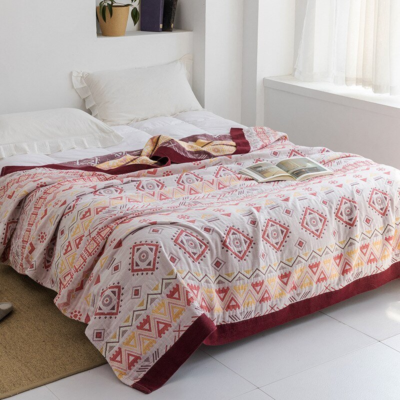 Plaid en coton à motif floral, couverture douce pour lit et canapé, confort quatre saisons, plaid décoratif pour la maison | Sansoti