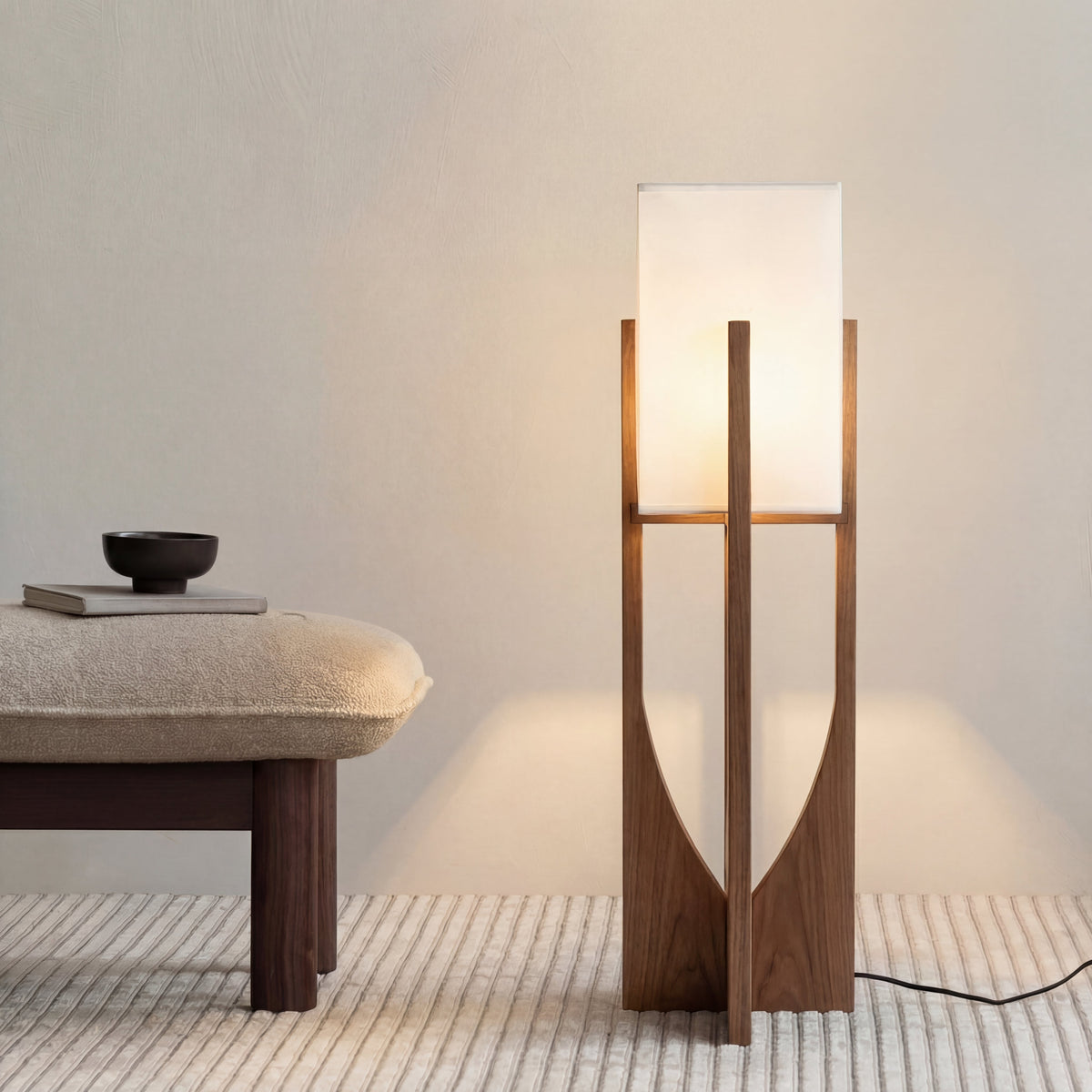 Japanische Stehleuchte aus Naturholz E27 LED dimmbar für Wohnzimmer, Schlafzimmer und Leseecke, skandinavisches Design | Sansoti
