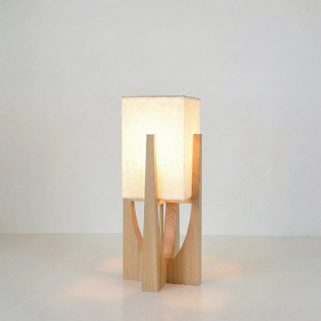 Japanische Stehleuchte aus Naturholz E27 LED dimmbar für Wohnzimmer, Schlafzimmer und Leseecke, skandinavisches Design | Sansoti