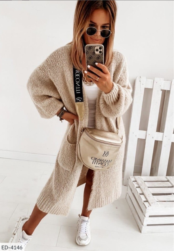 Knitted Long Cardigan with Pockets for Women Oversized Warm Comfortable Winter Autumn Cozy Loungewear | Sansoti
