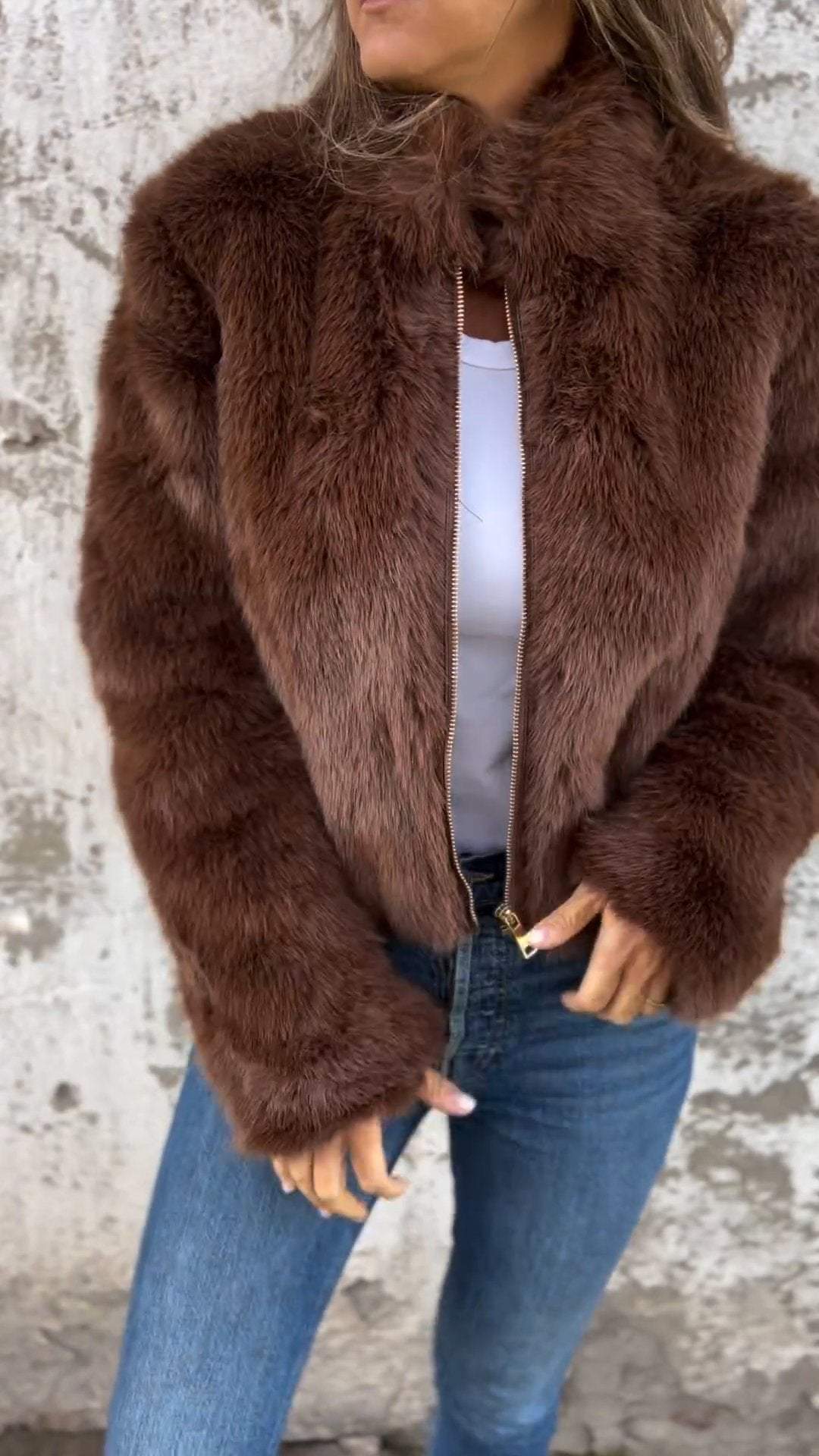 Gefütterte Damenjacke mit Reißverschluss Warme Winterjacke für Herbst und Winter Weiche Oversize-Jacke für Damen Bequem | Sansoti