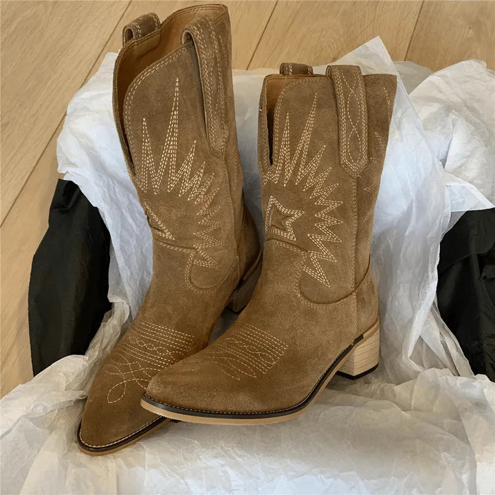 Western Laarzen Vrouwen Hoge Schacht Stoer Stijlvol Kunstleer Dames Cowboystijl Mode Kniehoog Comfortabel | Sansoti