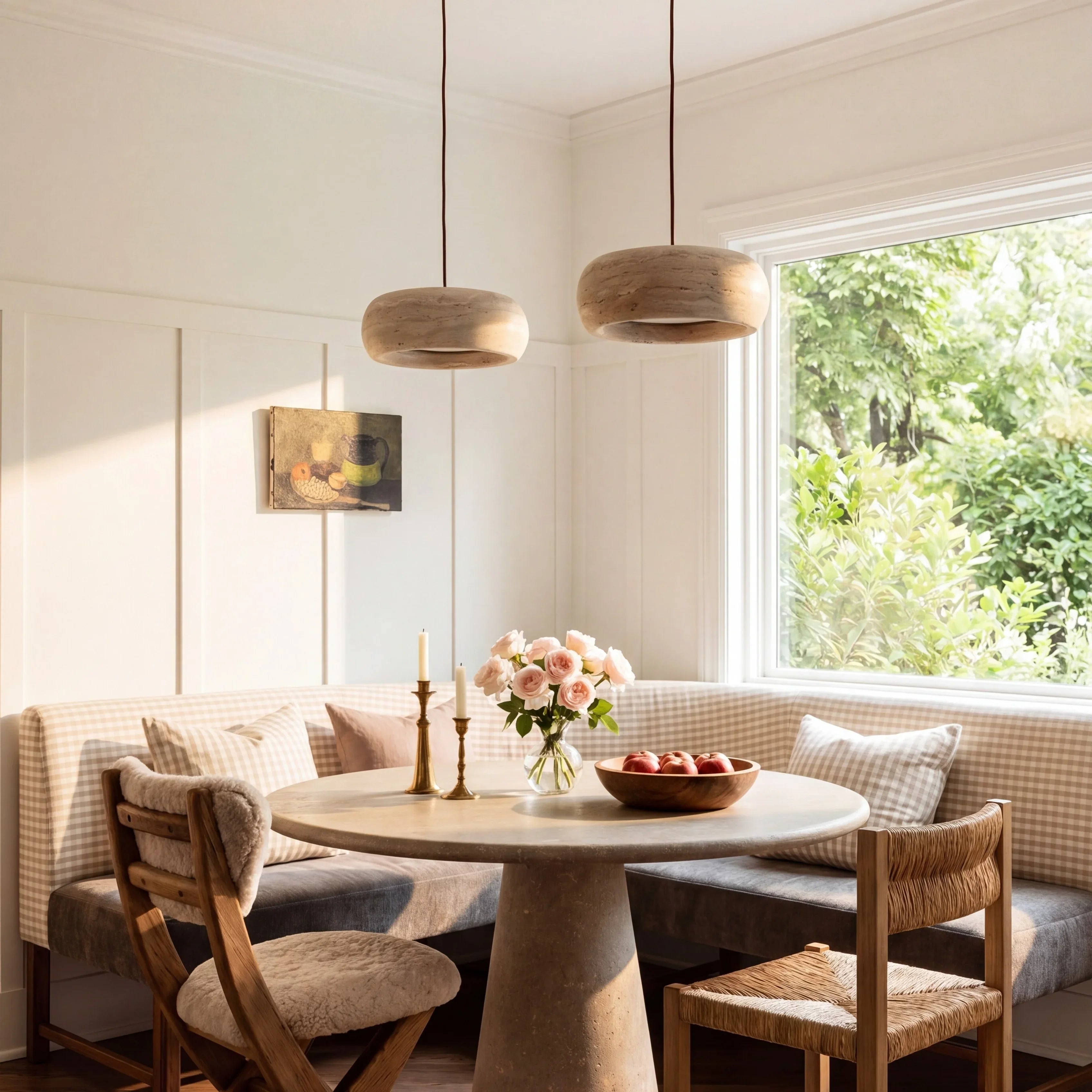 Travertijn Hanglamp Vintage Crème Natuursteen Wabi Sabi Stijl Eetkamer Slaapkamer | Sansoti