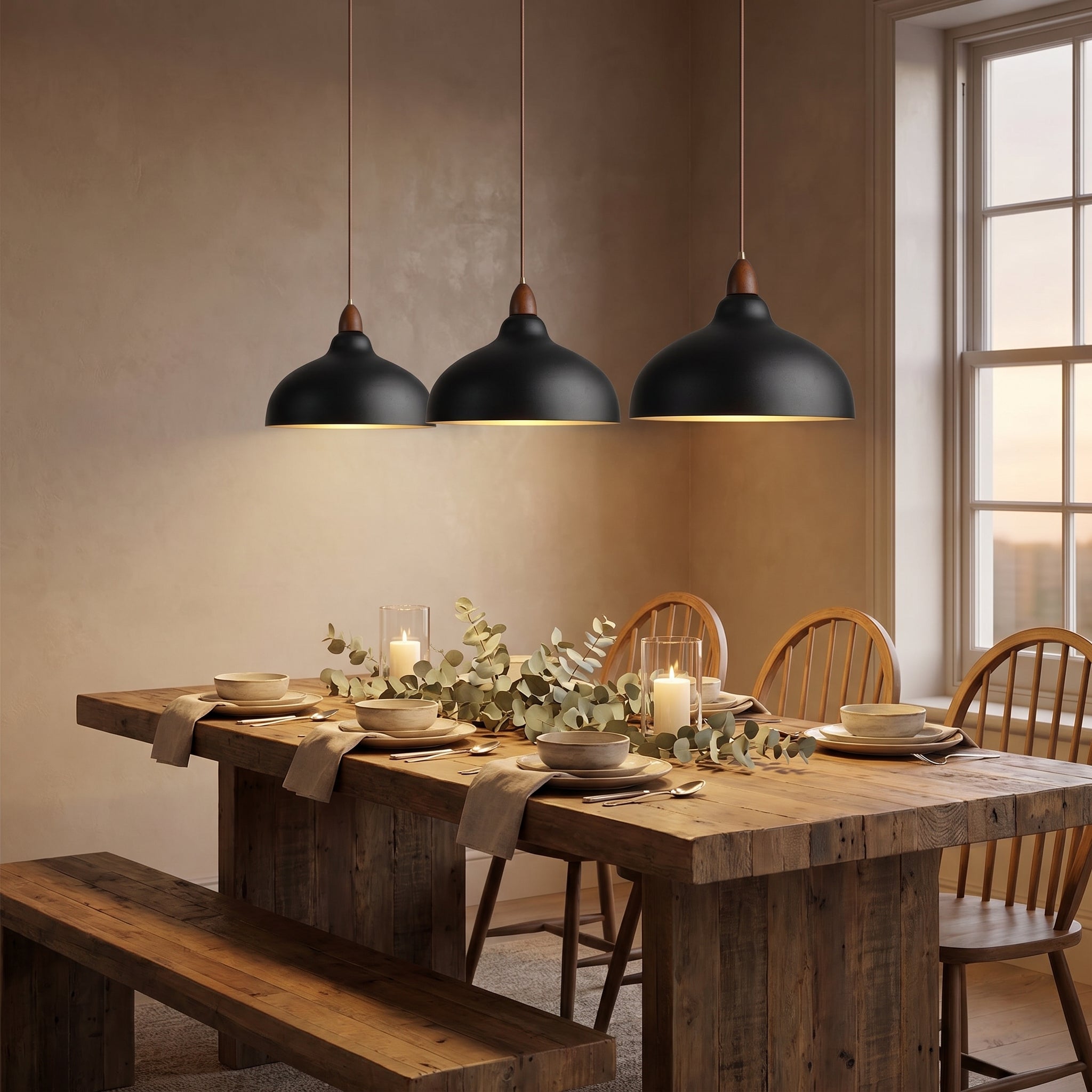 Suspension en bois et métal E27 réglable, design scandinave, éclairage d’ambiance chaleureux pour salle à manger, îlot de cuisine et salon | Sansoti