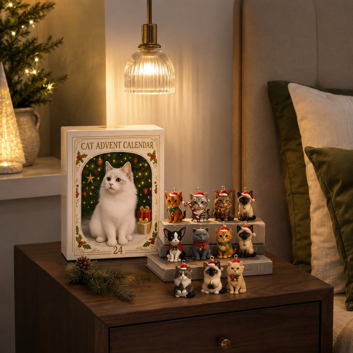 Calendrier de l'Avent pour amoureux des chats 2026 avec 24 surprises, motifs de Noël en plastique, fêtes de fin d'année, compte à rebours | Sansoti
