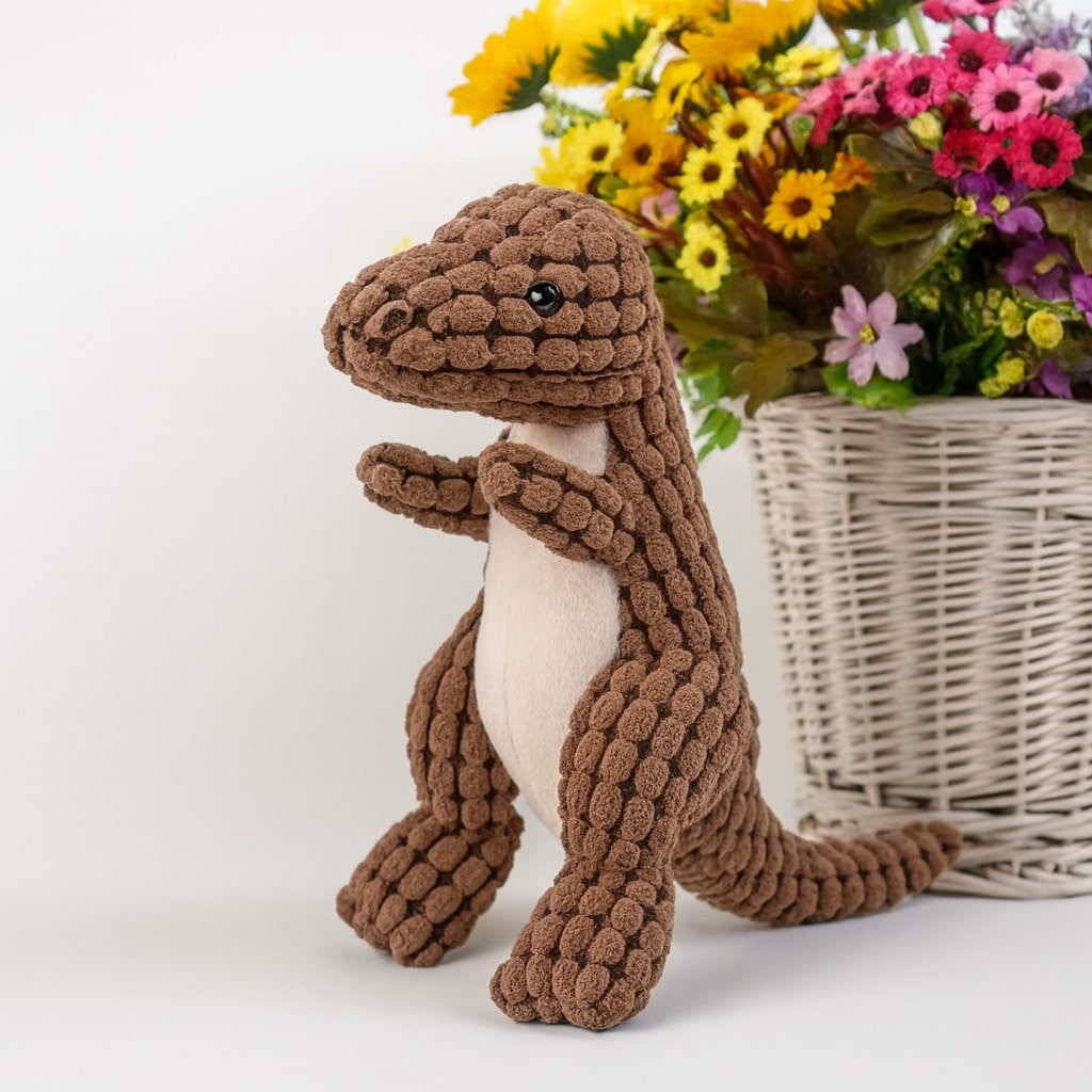 Pluche Hondenspeelgoed Dinosaurus – Stevig Interactief Kauwspeelgoed met Piep voor Kleine Honden – Oranje Bruin Groen | Sansoti