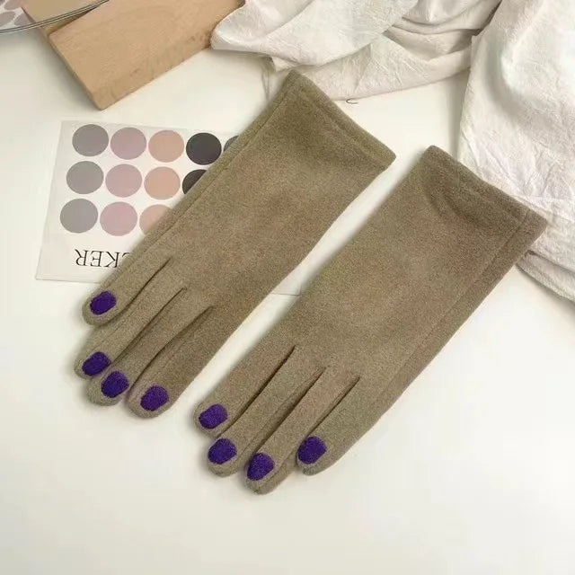 Winter Gloves with Touchscreen Function and Nail Polish Design, Fleece-Lined Warm Women's Gloves | Sansoti