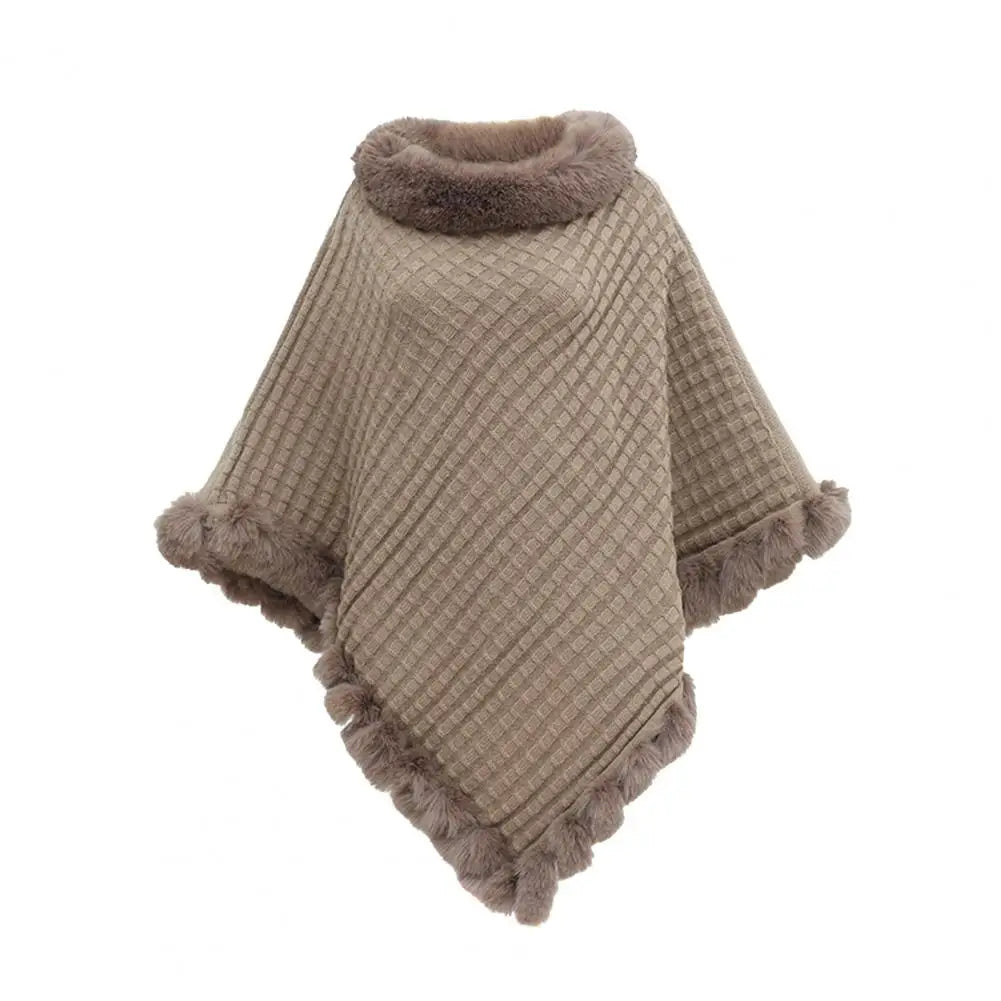 Faux Fur Wrap for Women, Winter Cape in Khaki Beige Bordeaux Gray Black, Imitation Fur Poncho, Elegant and Warm | Sansoti