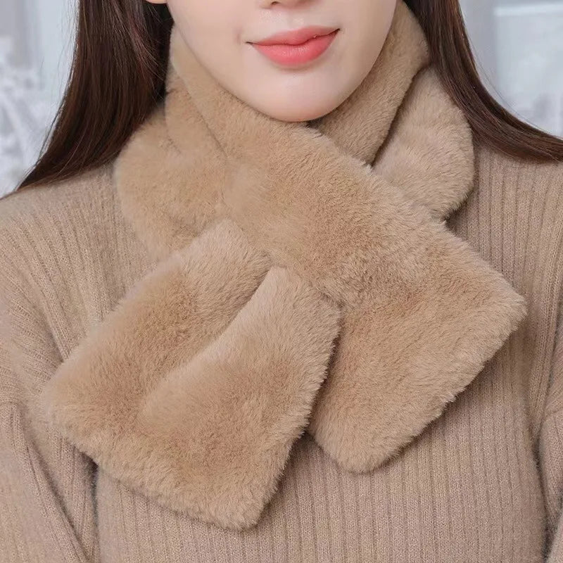 Faux Fur Neck Warmer Scarf with Loop, Soft Plush Winter Neck Accessory for Women, 6 Colors, Stylish | Sansoti
