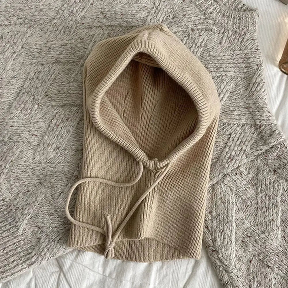 Knitted Hooded Hat with Neck Warmer Adjustable Winter Scarves Balaclava Unisex Winter Accessory Women Men | Sansoti