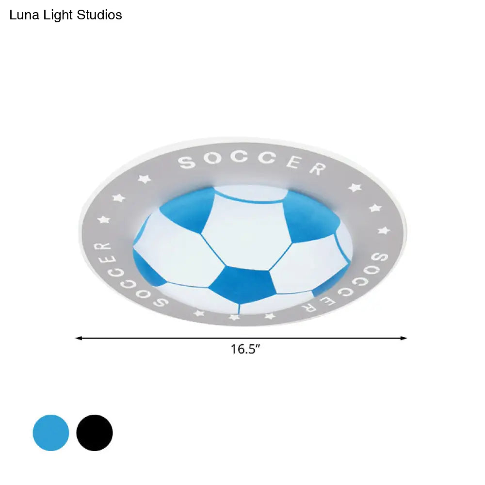 Plafonnier LED ballon de football chambre d’enfant 42 cm noir bleu acrylique spot de plafond éclairage sportif chambre de garçon | Sansoti
