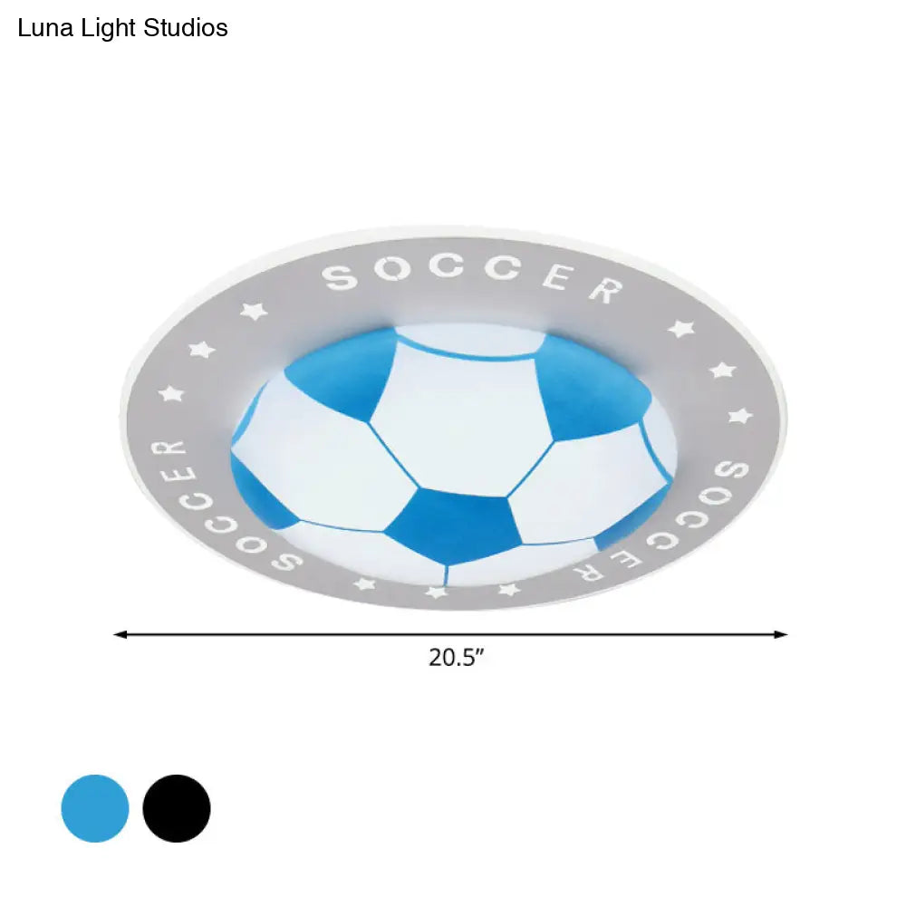 Plafonnier LED ballon de football chambre d’enfant 42 cm noir bleu acrylique spot de plafond éclairage sportif chambre de garçon | Sansoti