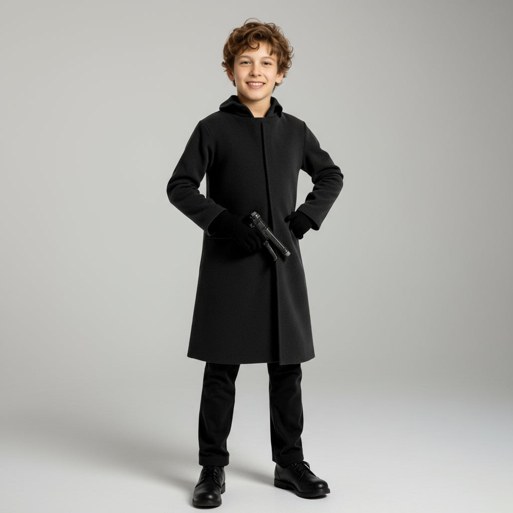 Mysterieus Kapuzenkostuum Zwart met Masker & Handschoenen Unisex Halloween Cosplay Party Outfit voor Kinderen & Volwassenen | Sansoti