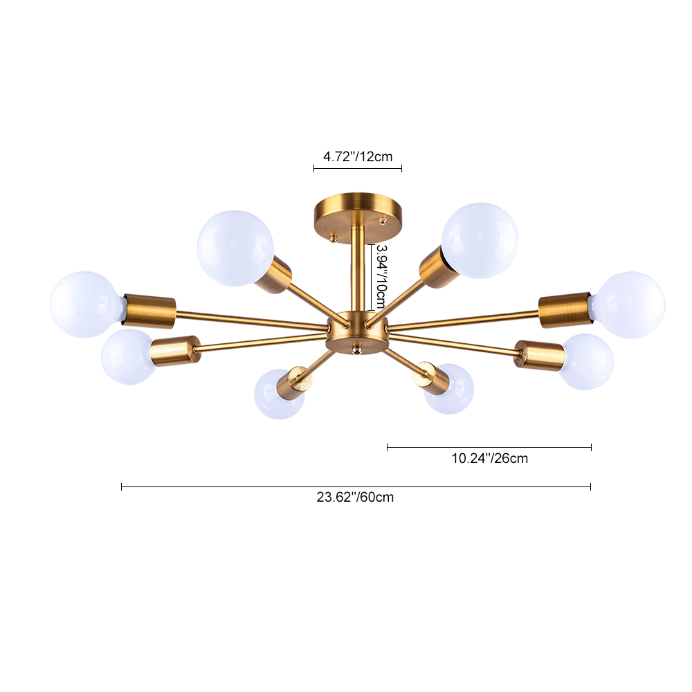 Moderne Sputnik Deckenleuchte mit 8 Armen in Schwarz, Messing, Chrom oder Nickel – Semi Flush Design 60 cm | Restfield