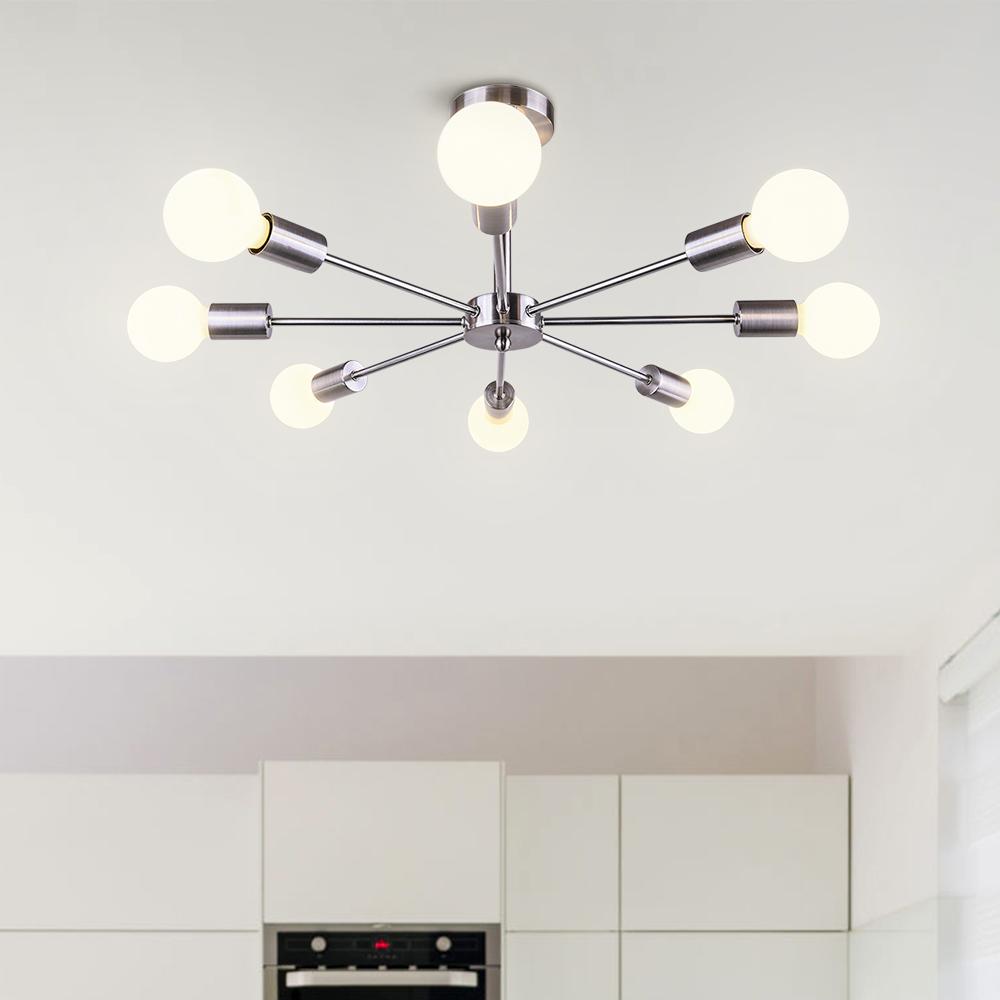 Moderne Sputnik Deckenleuchte mit 8 Armen in Schwarz, Messing, Chrom oder Nickel – Semi Flush Design 60 cm | Restfield