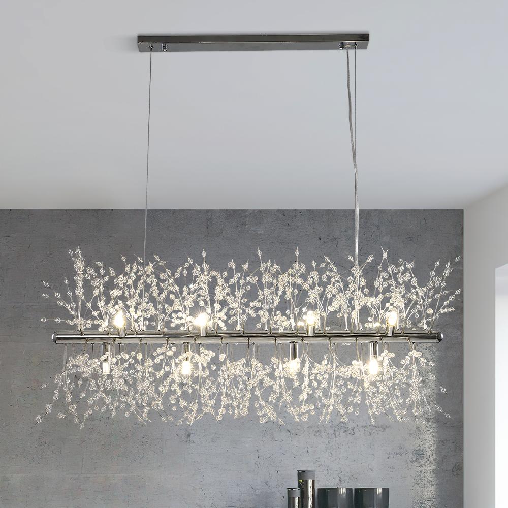 Luxuriöse lineare Kristall-Pendelleuchte mit 12 Lichtpunkten in Gold oder Chrom – moderne Inselbeleuchtung 92 cm | Restfield
