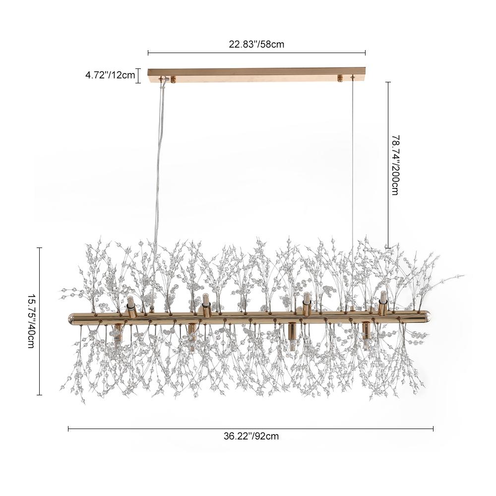 Luxuriöse lineare Kristall-Pendelleuchte mit 12 Lichtpunkten in Gold oder Chrom – moderne Inselbeleuchtung 92 cm | Restfield