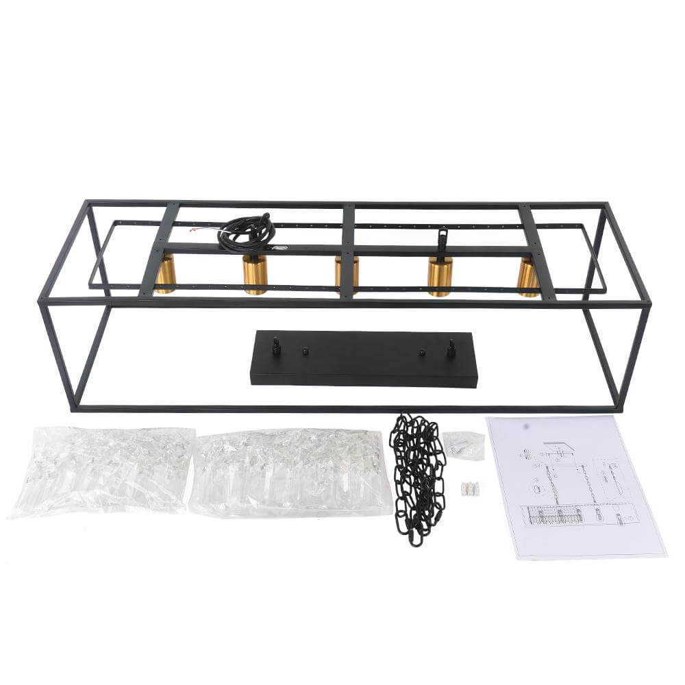 Suspension rectangulaire de luxe en cristal noir pour îlot de cuisine et table à manger avec 5 points lumineux | Restfield