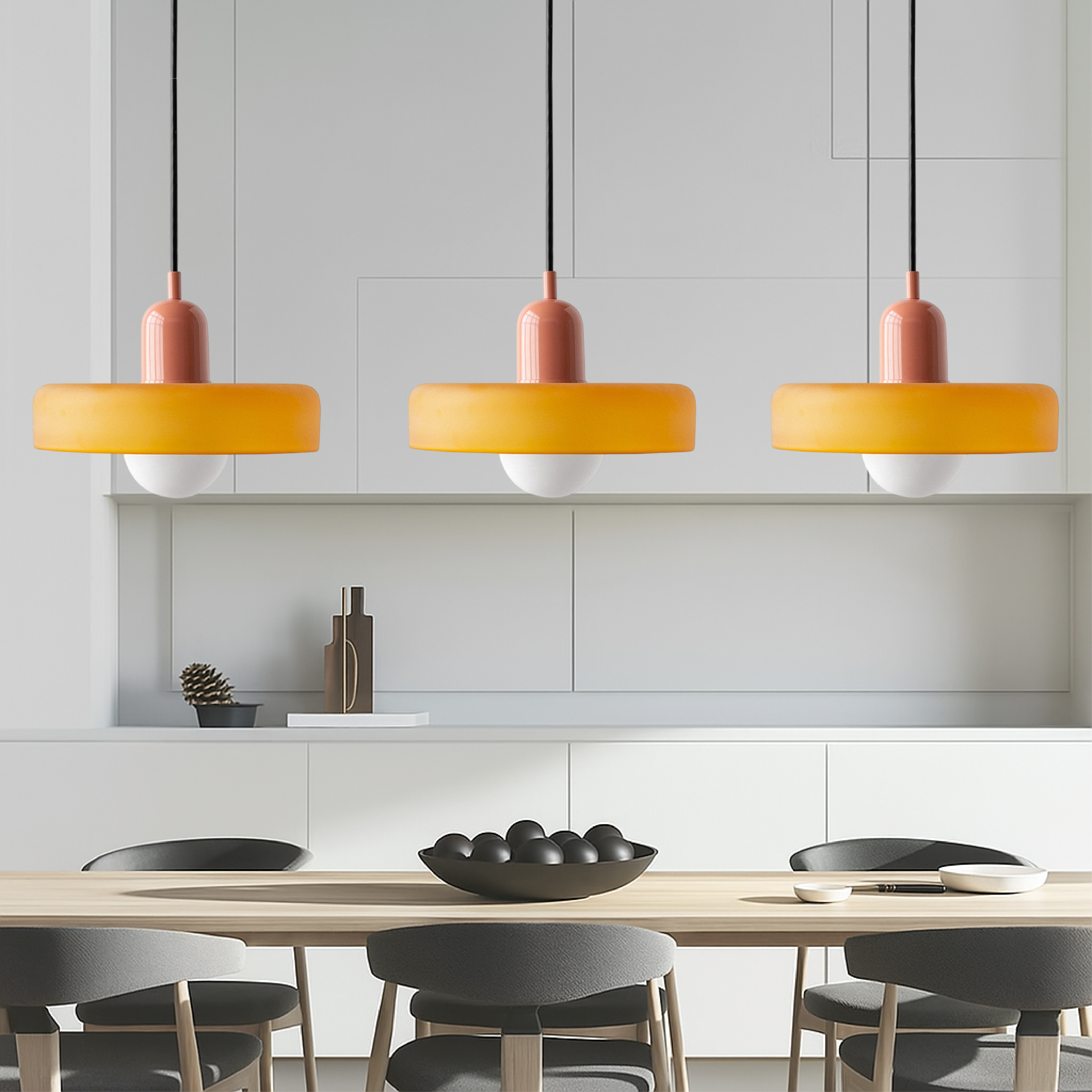 3-kops Bauhaus hanglamp glas G9 warm wit eetkamer verlichting modern design plafondlamp gekleurd glas | Sansoti