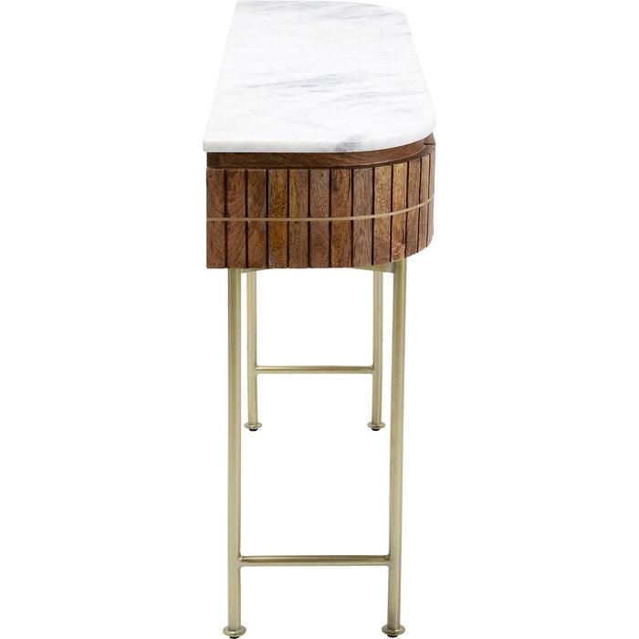 Console ovale en bois de luxe avec plateau en marbre et pieds dorés – meuble d'appoint design moderne avec tiroirs 100 cm | Restfield