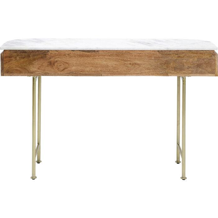 Console ovale en bois de luxe avec plateau en marbre et pieds dorés – meuble d'appoint design moderne avec tiroirs 100 cm | Restfield