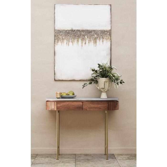 Console ovale en bois de luxe avec plateau en marbre et pieds dorés – meuble d'appoint design moderne avec tiroirs 100 cm | Restfield