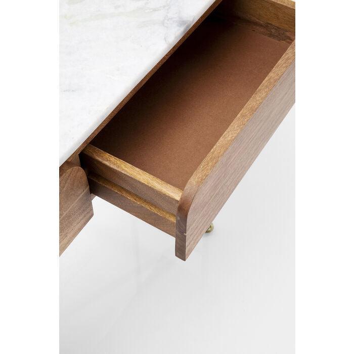 Console ovale en bois de luxe avec plateau en marbre et pieds dorés – meuble d'appoint design moderne avec tiroirs 100 cm | Restfield