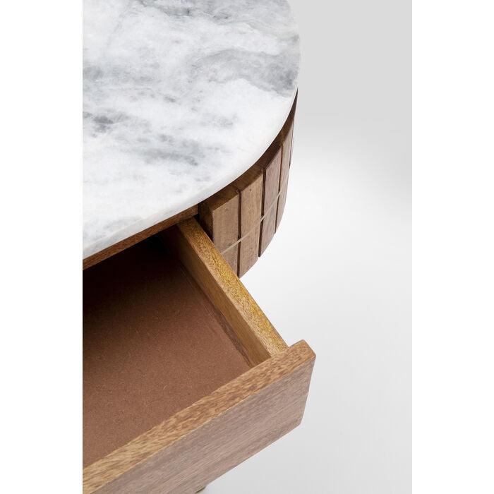 Console ovale en bois de luxe avec plateau en marbre et pieds dorés – meuble d'appoint design moderne avec tiroirs 100 cm | Restfield