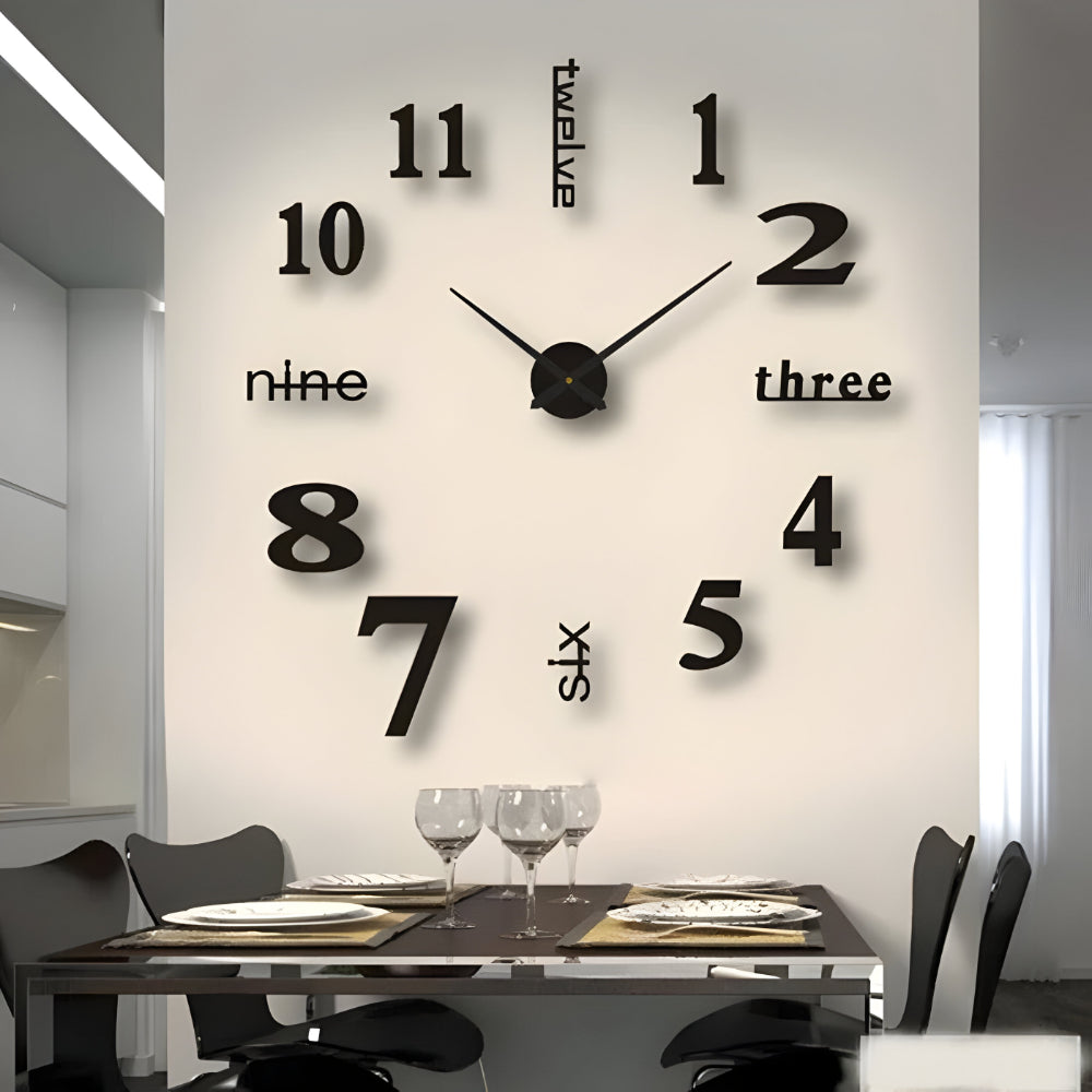 3D Wandklok met Grote Cijfers Zelfklevend Modern Design Geruisloos Zwart Zilver Goud Rood Glow-in-the-Dark voor Woonkamer Slaapkamer Kantoor | Sansoti