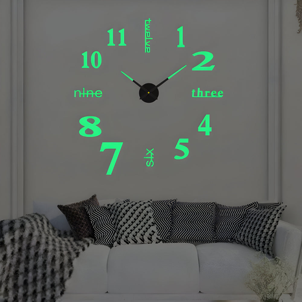 3D Wandklok met Grote Cijfers Zelfklevend Modern Design Geruisloos Zwart Zilver Goud Rood Glow-in-the-Dark voor Woonkamer Slaapkamer Kantoor | Sansoti