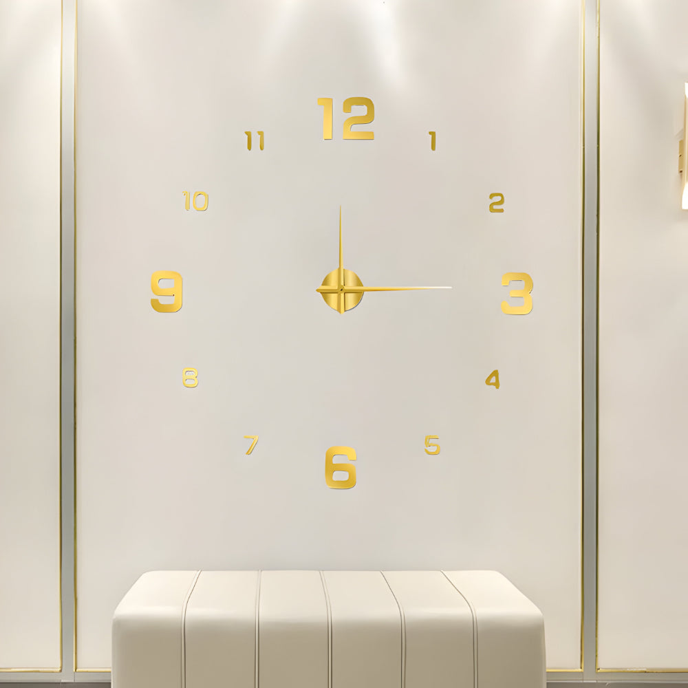 3D Wandklok met Grote Cijfers Zelfklevend Modern Design Geruisloos Zwart Zilver Goud Rood Glow-in-the-Dark voor Woonkamer Slaapkamer Kantoor | Sansoti