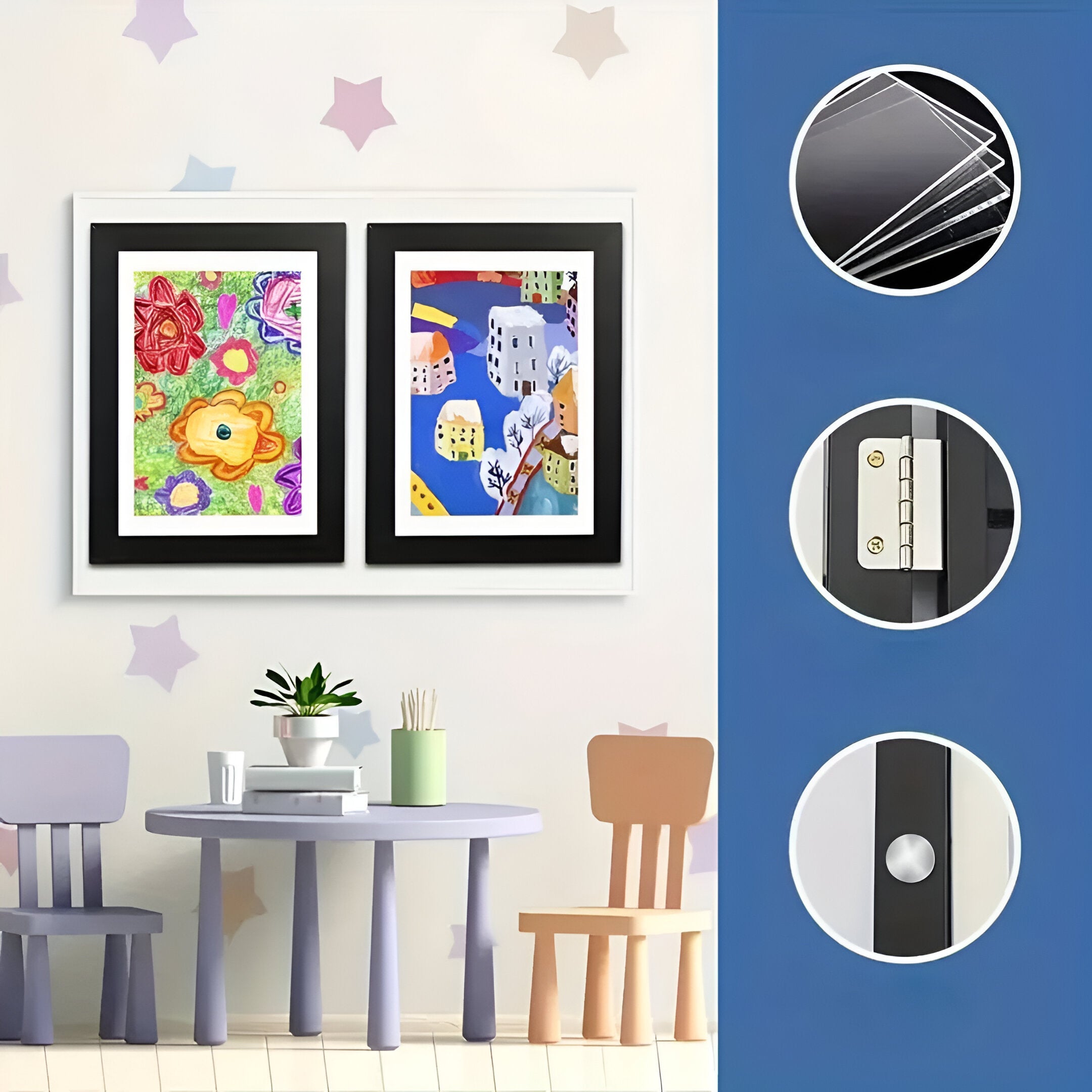 Kinderkunst Wissellijst A4 A3 met Opbergcapaciteit 150 Tekeningen Hout Klap Fotolijst voor Kinderkamer Woonkamer | Sansoti