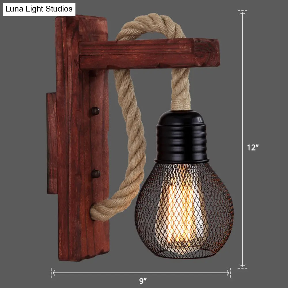 Houten Wandlamp met Touwarm en Glazen Lantaarn – Scandinavische Sfeer voor Slaapkamer en Hal | Sansoti