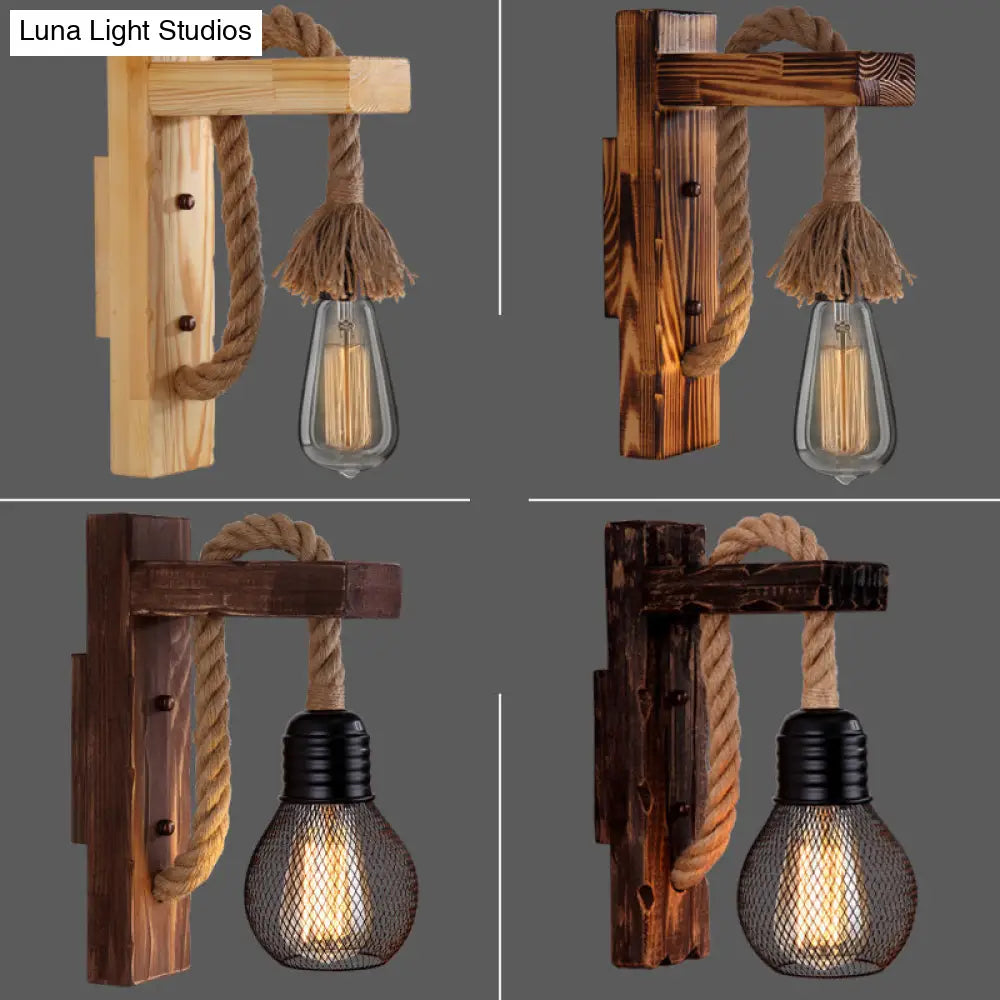 Houten Wandlamp met Touwarm en Glazen Lantaarn – Scandinavische Sfeer voor Slaapkamer en Hal | Sansoti