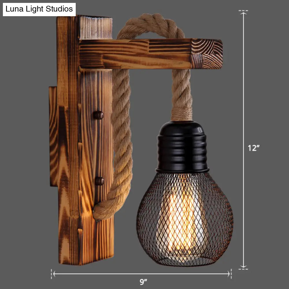 Houten Wandlamp met Touwarm en Glazen Lantaarn – Scandinavische Sfeer voor Slaapkamer en Hal | Sansoti