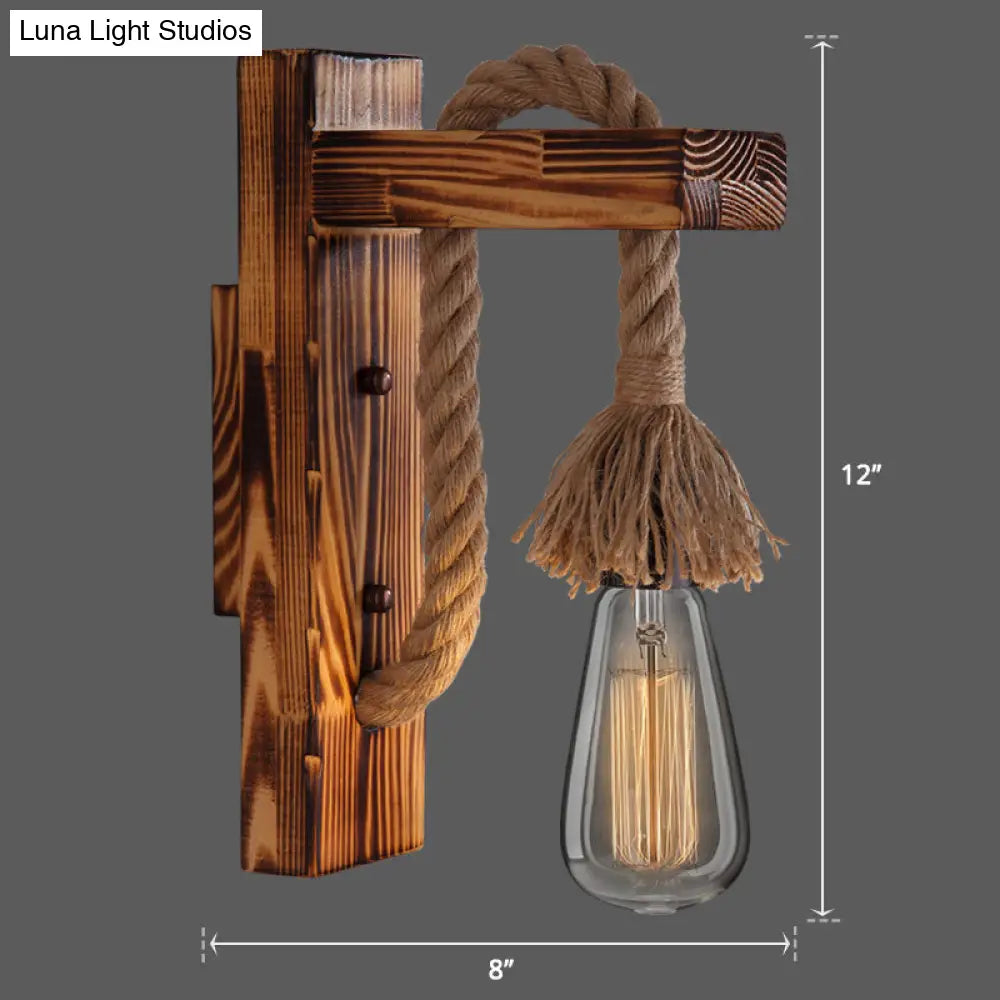 Houten Wandlamp met Touwarm en Glazen Lantaarn – Scandinavische Sfeer voor Slaapkamer en Hal | Sansoti