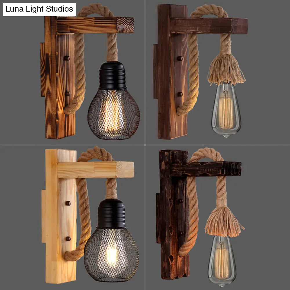 Houten Wandlamp met Touwarm en Glazen Lantaarn – Scandinavische Sfeer voor Slaapkamer en Hal | Sansoti