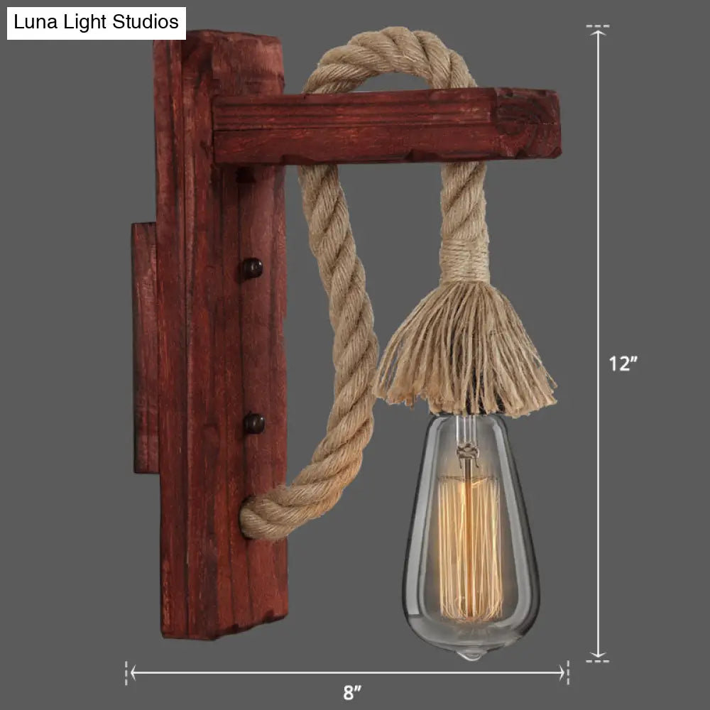 Houten Wandlamp met Touwarm en Glazen Lantaarn – Scandinavische Sfeer voor Slaapkamer en Hal | Sansoti