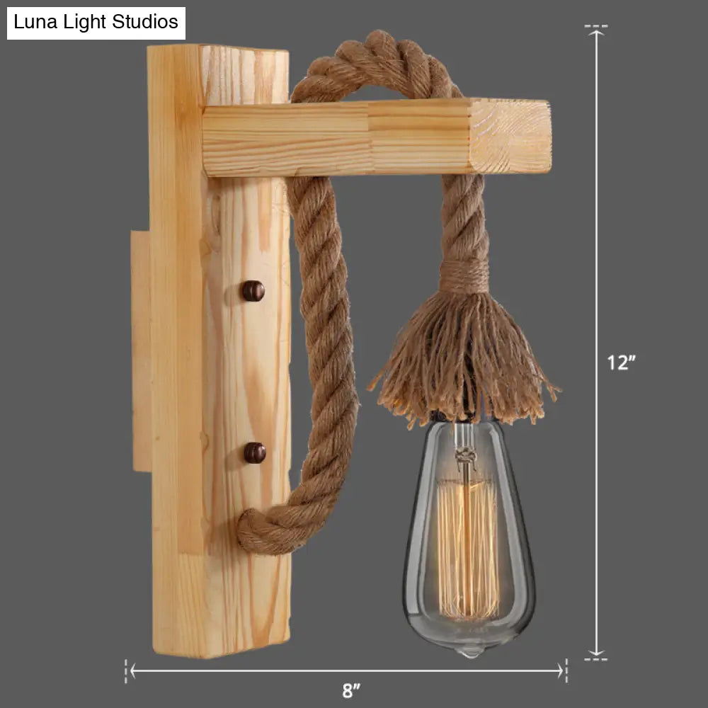 Houten Wandlamp met Touwarm en Glazen Lantaarn – Scandinavische Sfeer voor Slaapkamer en Hal | Sansoti