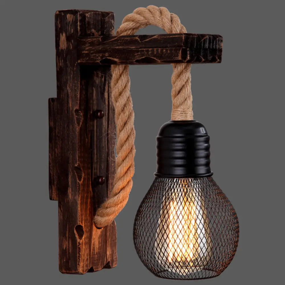 Houten Wandlamp met Touwarm en Glazen Lantaarn – Scandinavische Sfeer voor Slaapkamer en Hal | Sansoti