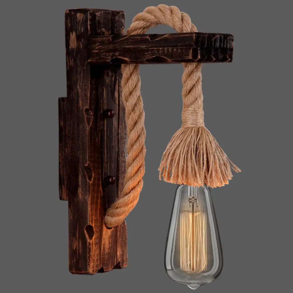 Houten Wandlamp met Touwarm en Glazen Lantaarn – Scandinavische Sfeer voor Slaapkamer en Hal | Sansoti