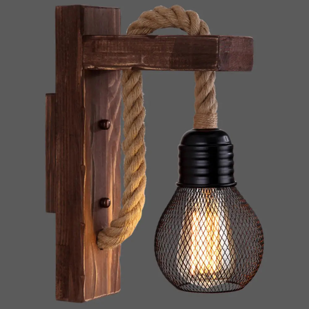Houten Wandlamp met Touwarm en Glazen Lantaarn – Scandinavische Sfeer voor Slaapkamer en Hal | Sansoti