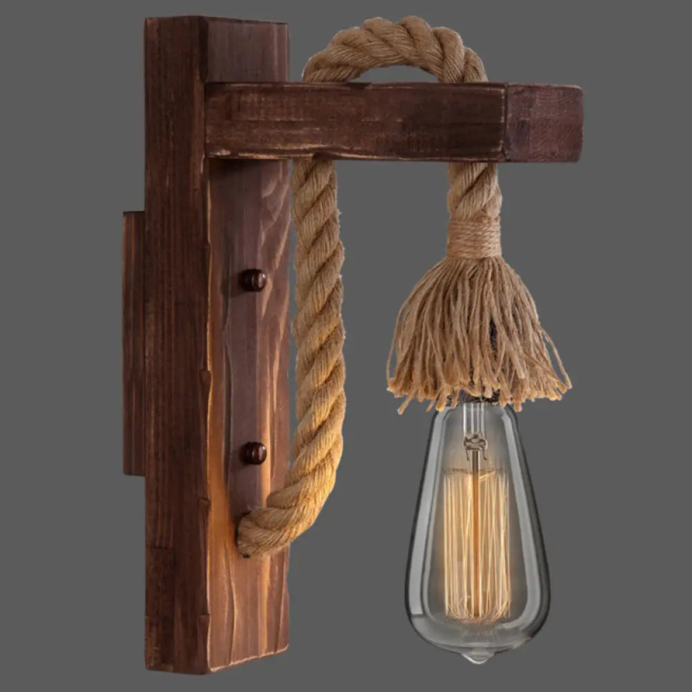 Houten Wandlamp met Touwarm en Glazen Lantaarn – Scandinavische Sfeer voor Slaapkamer en Hal | Sansoti