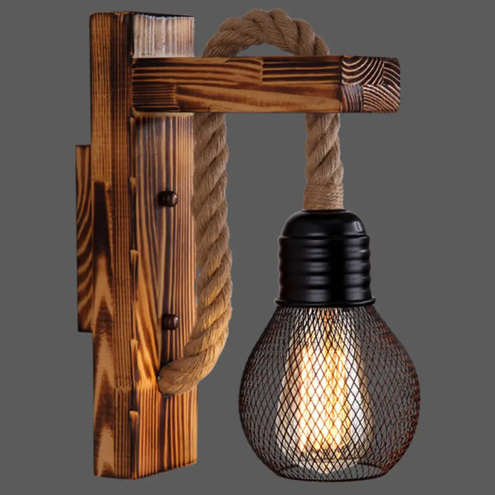 Houten Wandlamp met Touwarm en Glazen Lantaarn – Scandinavische Sfeer voor Slaapkamer en Hal | Sansoti