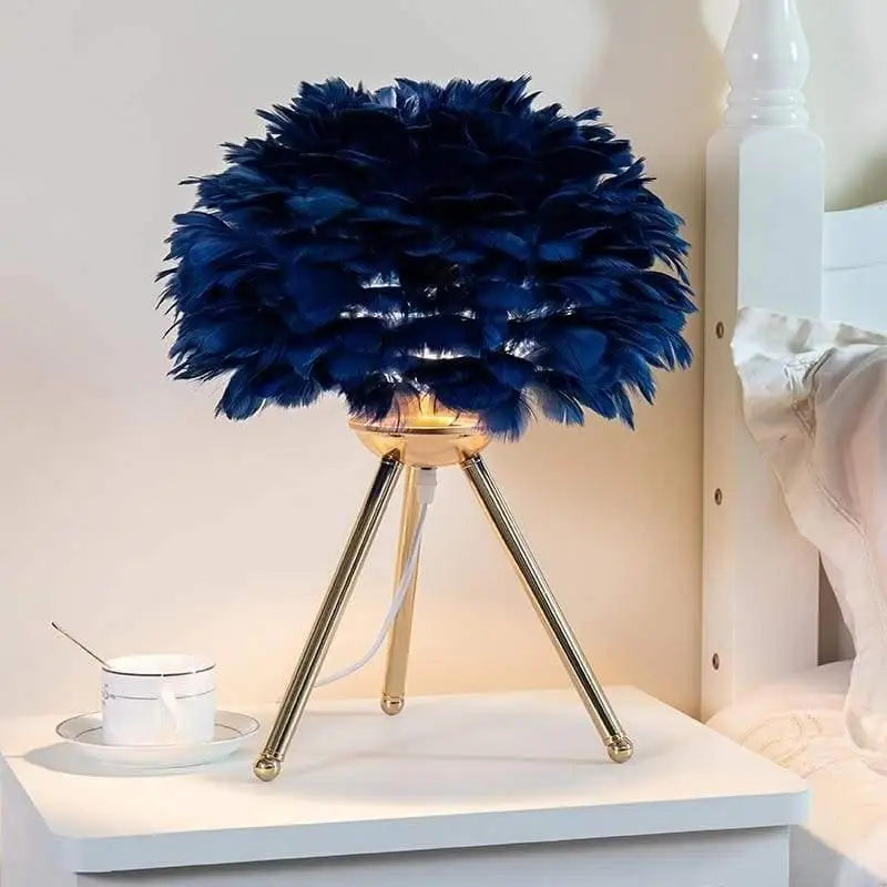 Lampe de table design plumes LED acrylique aluminium blanc rose gris bleu 30x45cm chambre | Restfield