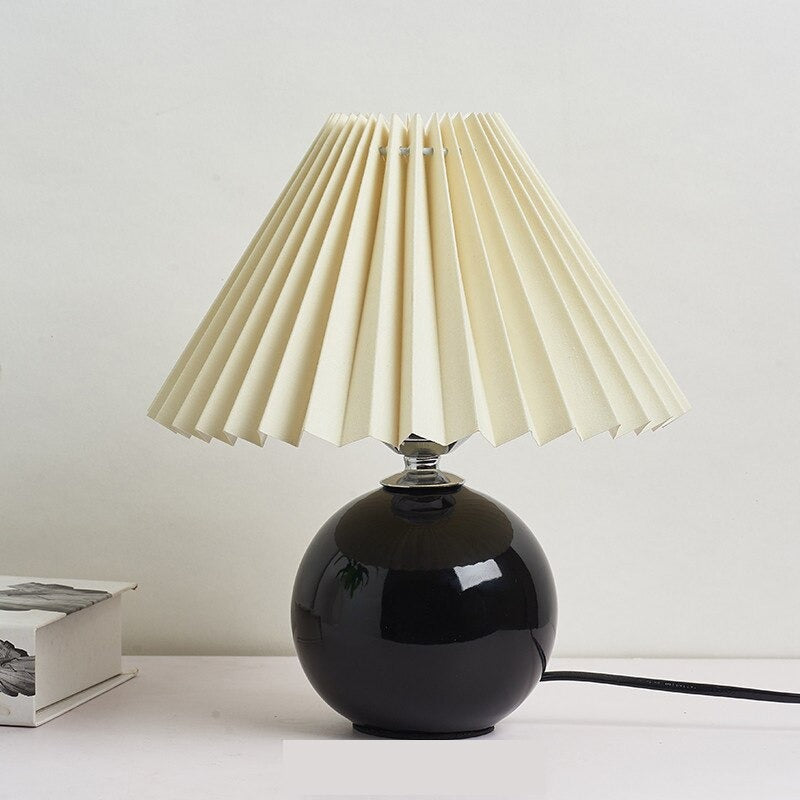 Ceramic Table Lamp with Fabric Shade Retro Fan-Shaped Bedside Lamp Nightstand Mood Lighting Scandinavian | Sansoti