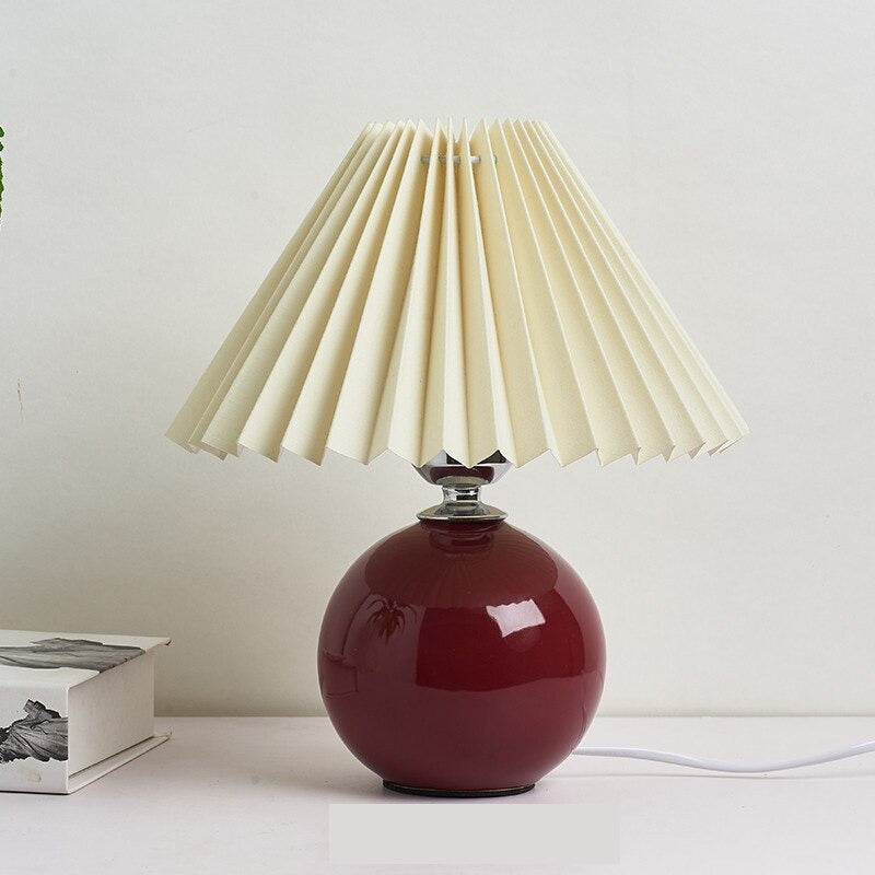 Ceramic Table Lamp with Fabric Shade Retro Fan-Shaped Bedside Lamp Nightstand Mood Lighting Scandinavian | Sansoti