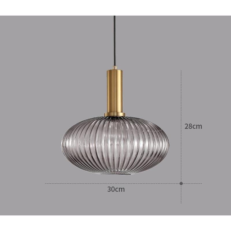 Suspension en verre côtelé Vintage 1 lumière Or E27 | Restfield