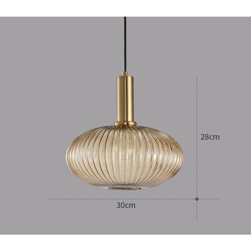 Suspension en verre côtelé Vintage 1 lumière Or E27 | Restfield